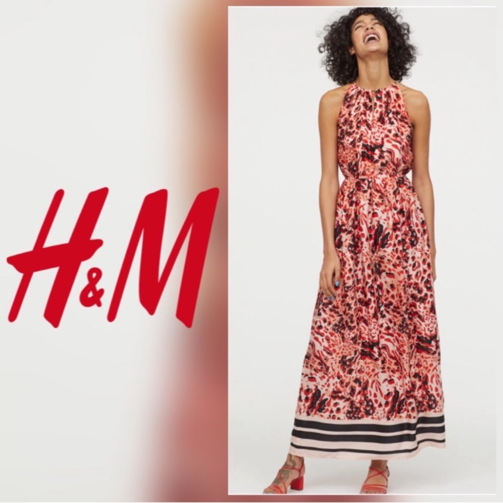 NWT H&M Red/Patterned Long Satin Dress - 10